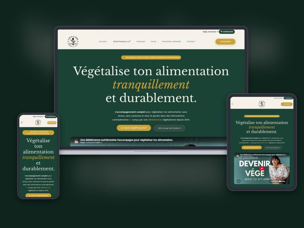 Site Le Dos de la Cuillère, page du programme VégéTranquille® sur ordinateur, tablette et mobile